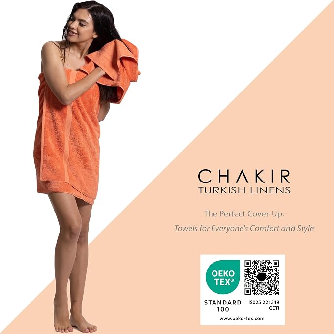 Chakir Turkish Linens Personalized 3 Piece Towel Set, 100% Cotton Luxury Turkish Towels for Bathroom, Soft Absorbent Towel Set with Bath Towel Hand Towel and Washcloth, Coral