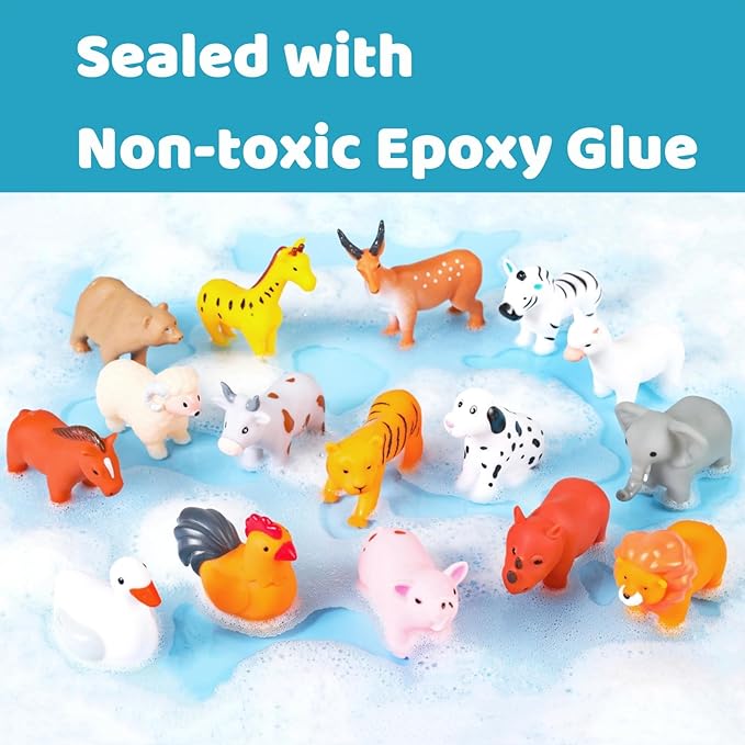 Baby Bath Toys, for Infants 6-12& Toddlers 1-3, No Hole Bathtub Toys (Animals Combo Ⅲ, 16 Pcs)