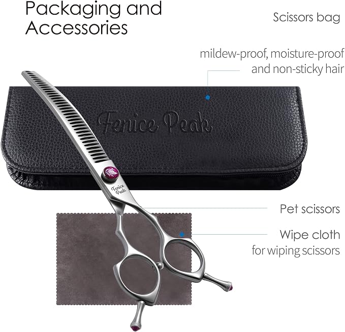 8.0‘’ Curved Chunker Dog Grooming Scissors with Purple Flashing Screw Professional 440C Stainless Steel Natural Color Pet Trimming Shears with Offset Handle Durable and Sharp