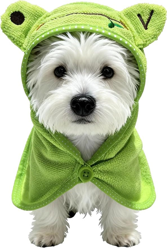 Dog Hooded Bathrobe Towel Fast Drying Absorbent Bath Warm Blanket | Green M