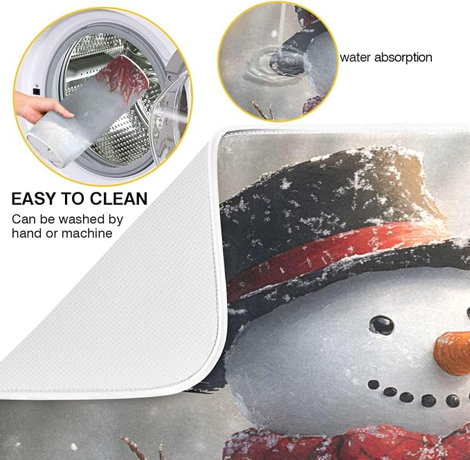 Snowman Cardinal Bird Absorbent Dish Drying Mat, Dishes Drainer Protector Pad Pot Holder for Kitchen 18 x 24 Inch