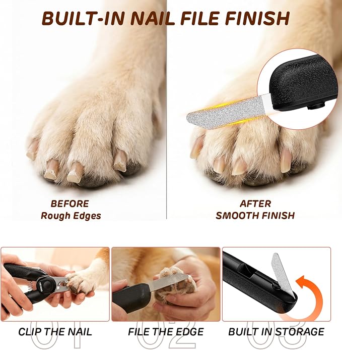 Dog Nail Clippers & Cat Nail Clipper, Pet Nail Trimmer with 2 LED Lights,Safety Side Lock, Nail File and Anti-Slip Handles, Dog Nail Grinder Quiet for Large and Medium Dogs & Cats