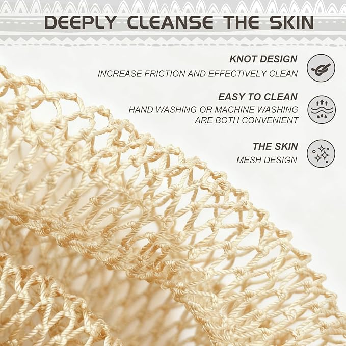 SPMKTBOZAI African Net Sponge Authentic, Loofah Exfoliating Body Scrubber Bath Sponge, African Exfoliating Net Sponge Back Scrubber Washcloth for Shower, Body Care Bathing Accessories (Beige)