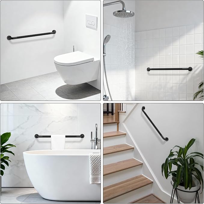 Matte Black Grab Bar 32 Inch, iHansee Anti-Slip Bathroom Grab Bar w/Knurled Texture Grip, Stainless Steel Safety Handrail for Toilet Bathtub, Wall-Mount Shower Handle Handicap Bars for Senior Elderly