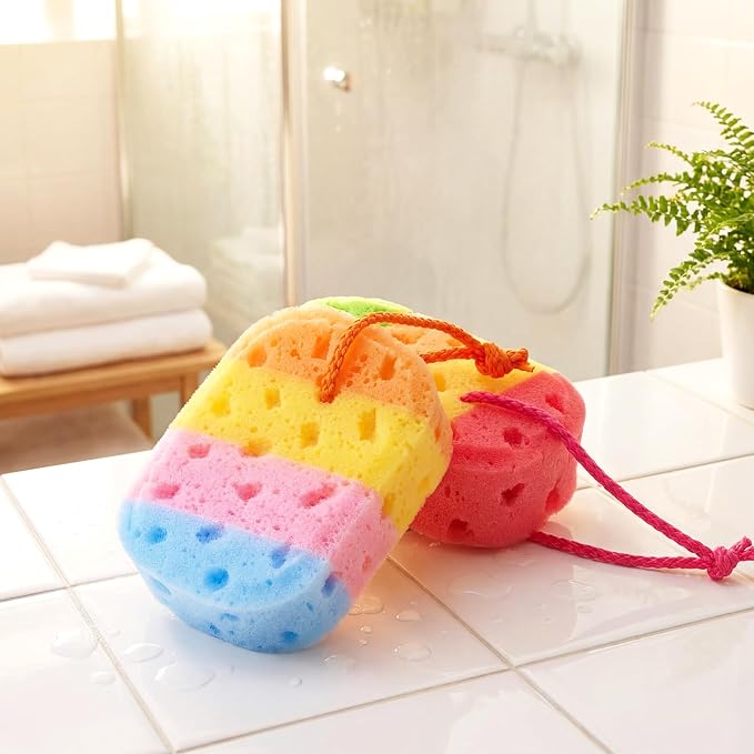 Boao 5 Pieces Soft Bath Sponge Shower Natural Gentle Soothing Body Fiber Exfoliating Shower Sponge Wash Bouquet for Women Men, Random Color(Charming Color)