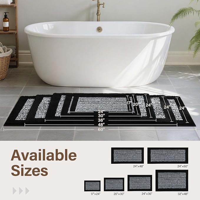 44x24 Large Bathroom Rugs Washable Non Slip, Black Bath Mat for Bathroom Floor Tub, Soft Absorbent Quick Dry Mats for Shower, Bathtub,Home Decor