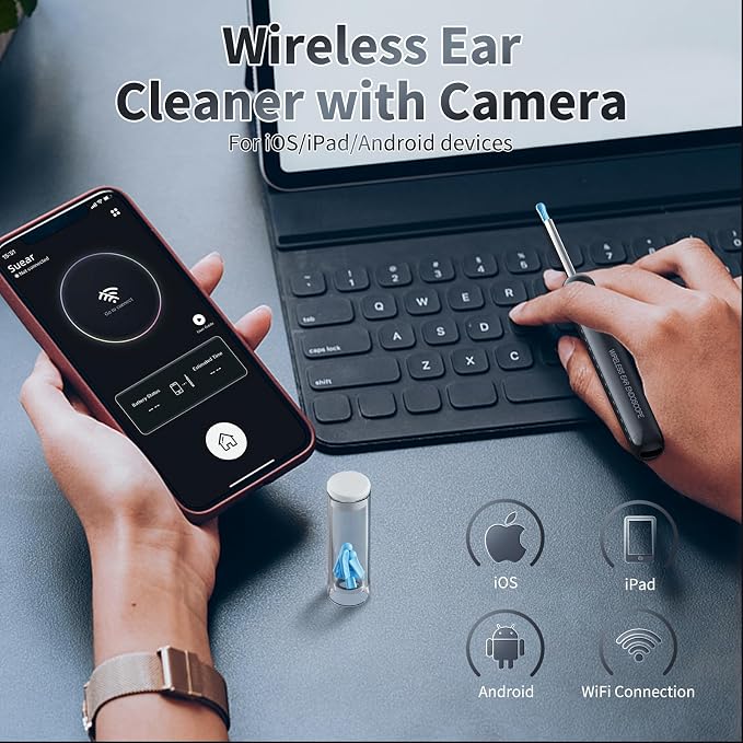 AIFINI Ear Wax Removal, Ear Cleaner with Camera and Light, FSA - HSA Eligible, Ear Wax Removal Tool Camera with 1080P, Ear Cleaning Kit with 6 Spoons, Otoscope for iOS & Android (Black)