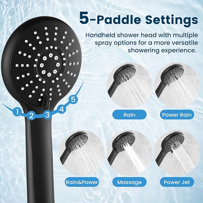 Filtered Shower Head with Handheld Combo,11.8 Inch Large Rectangular Black Rain Shower Head with 5 Modes Handheld Spray Combo,Adjustable Double Shower Heads with Holder and 11'' Extension Arm