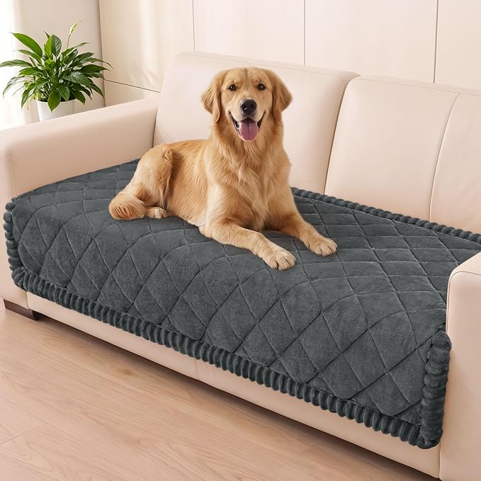 Smiry Couch Cover for Dogs, Non Slip Washable Pet Sofa Protector for Large Dogs, Cats, Fuzzy Plush Sofa Covers for 3 Cushion Couch, Against Fur, Dirt & Scratch Resistant, Dark Grey, 35.4"×82.7"