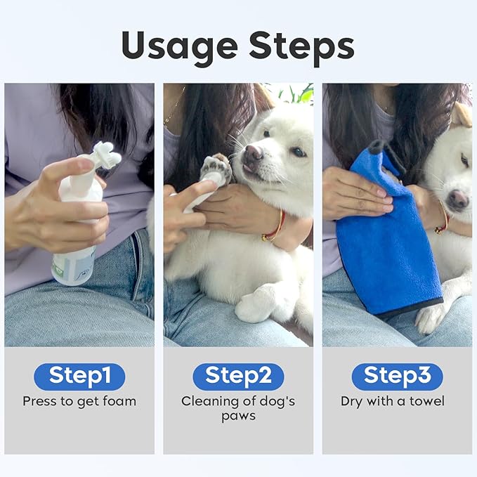Leopong Dog & Cat Paw Cleaner, No-Rinse Foam with Silicone Brush