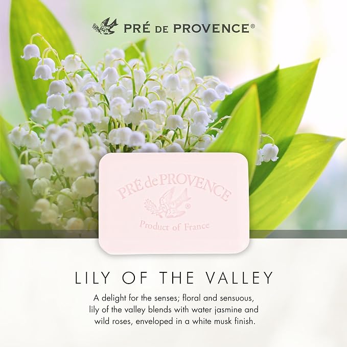 Pre de Provence Artisanal Soap Bar, Enriched with Organic Shea Butter, Natural French Skincare, Quad Milled for Rich Smooth Lather, 8.8 Ounce, Lily Of The Valley