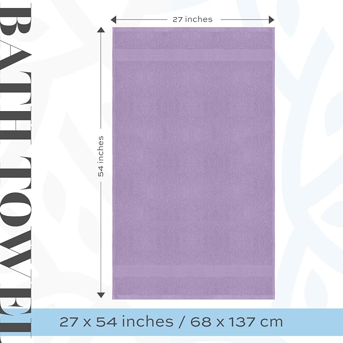 White Classic Luxury Bath Towels Set of 4 Large - 700 GSM Cotton Ultra Soft Bath Towels 27x54 | Highly Absorbent and Quick Dry | Hotel Towels for Bathroom Luxury, Plush Shower Towels, Lavender