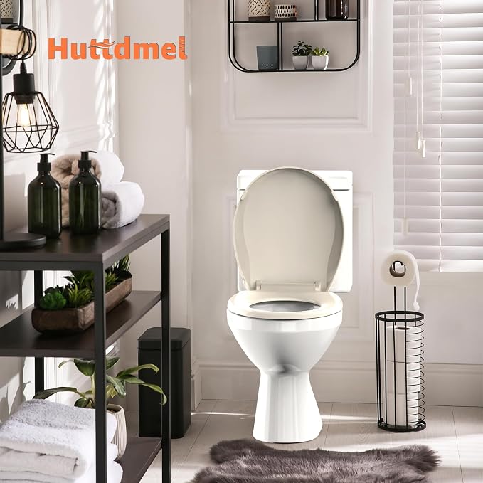 Round Toilet Seat Soft Close 16.5", Standard Universal Toilet Lid Round with PP Material Safe, Easy to Clean and Install, Ergonomic design, Never Loosens,2 Years Support, Almond Plastic