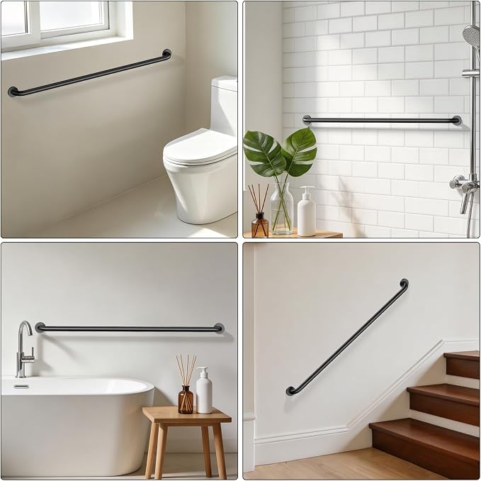 48 Inch Stainless Steel Shower Grab Bar, ZUEXT Matte Black Shower Handle, Bathroom Balance Bar, Safety Hand Rail Support Bar for Handicap Elderly Injury, Senior Assist Bath Tub Wall Concealed Mount