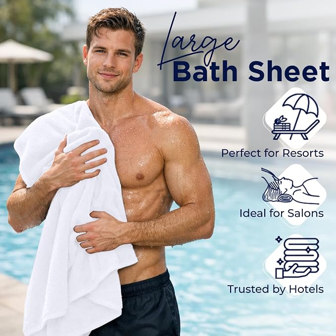 DAN RIVER 2 Pack Bath Sheets Extra Large 35x70, Large Bath Towels for Adults, XL Oversized Heavy Duty Towel Set, 600 GSM 100% Ring Spun Cotton, Soft Quick Dry, White