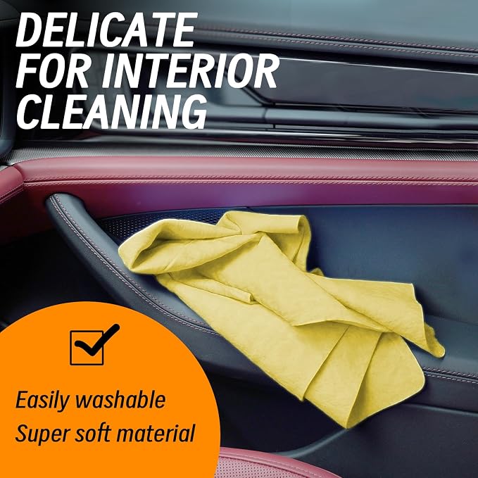 Premium Shammy Cloth for Car Drying - 2 Pack (26”x17”) - Super Absorbent Synthetic Chamois Bathroom,Pets, Dust Remove,- Reusable Non-Scratch Vehicle Dry Towel (Yellow)