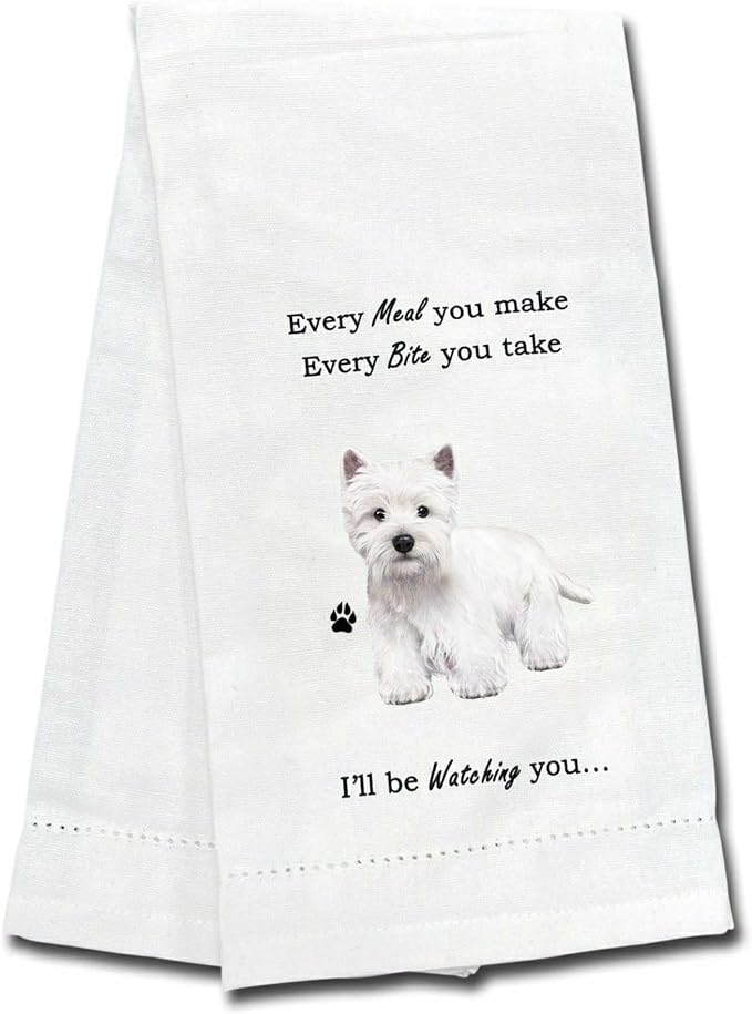 E&S Pets 711-45 Westie, West HIghland Terrier Dog Kitchen Towel, Off-white