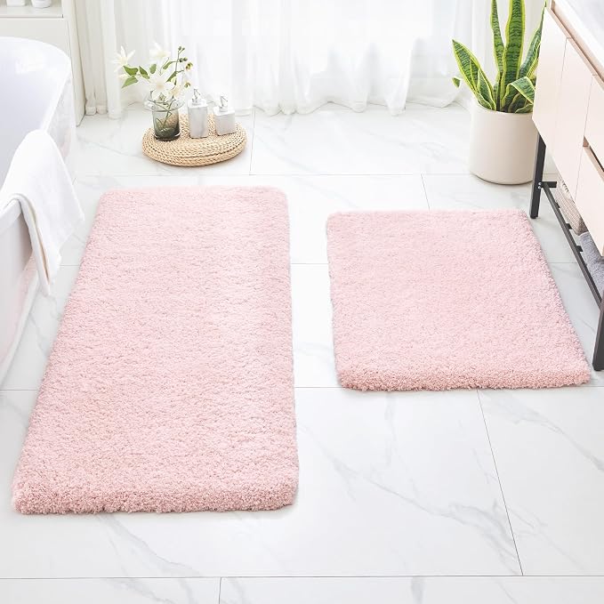 Disolla Pink Bathrom Runner Rug 24x59 - Large Soft Plush Bath Mat, Thick Long Non-Slip Shaggy Floor Mat, Ultra-Absorbent for Master Bathroom Bedroom