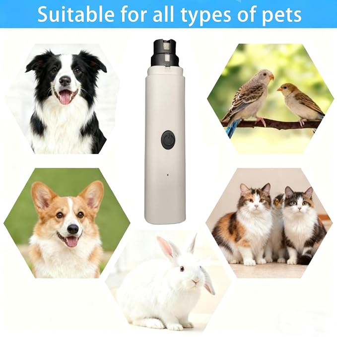 Pet Nail Grinder for Dogs & Cats, 2-Speed Electric Pet Nail File with Safety Guard, Low Noise & USB Rechargeable, Gentle Paws Grooming Tool for Small Medium Large Pets (White)
