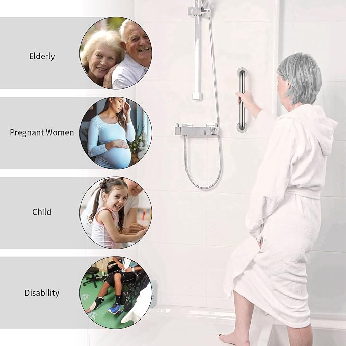 2 Pack 12 Inch Shower Grab Bar, ZUEXT Chrome Stainless Steel Bathroom Grab Bar, Shower Handle, Bathroom Balance Bar, Safety Hand Rail Support - Handicap, Elderly, Injury, Senior Assist Bath Handle