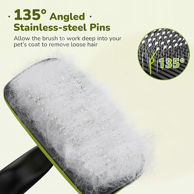 Pecute Skin Friendly Self-Cleaning Slicker Brush for Dog & Cat Shedding Season, Lightweight Undercoat Hair Removal Dog Brush Cat Brush for White-Coated, Long, Thick & Double-Coated Large Dogs