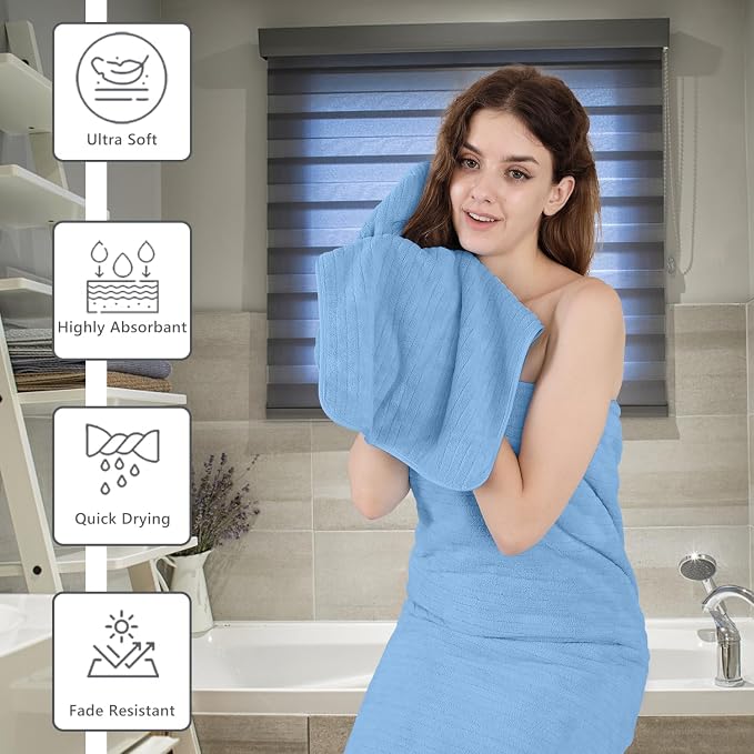 Extra Large Bath Sheet Set of 4,Ultra Soft Fluffy Towel,35”x 70”Oversized Bath Towel Set,Premium Microfiber Bathroom Towel Set Highly Absorbent Quick Dry Shower Towel for Bathroom,Hotel,Spa (Blue)