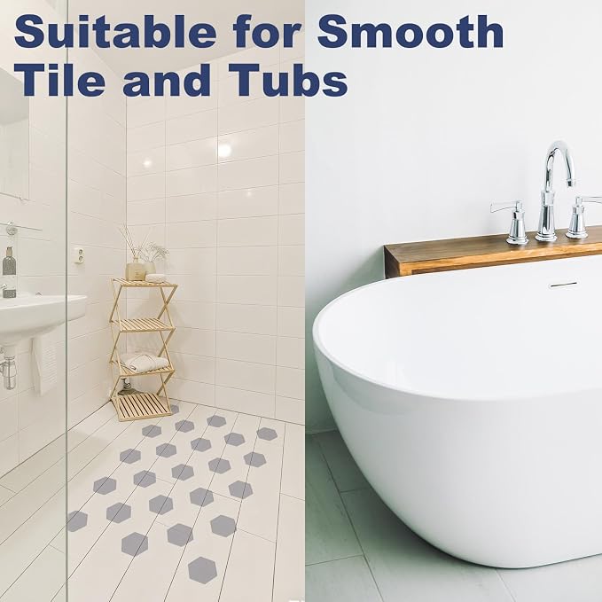 Gecork 28 PCS Shower Floor Non Slip Stickers with Strong Adhesive, Invisible & Durable Anti Slip Shower Stickers with Scraper for Bath Tub, Pools and Stairs, Grey, Hexagonal