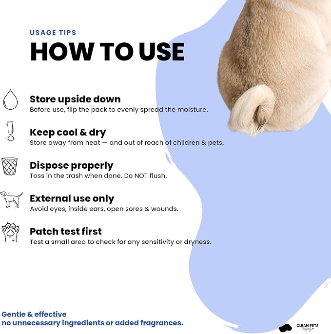Unscented Pet Grooming Wipes Dogs Cats, Paws Face Body Butt | Unscented. Alcohol-free. Safe for cats & dogs.