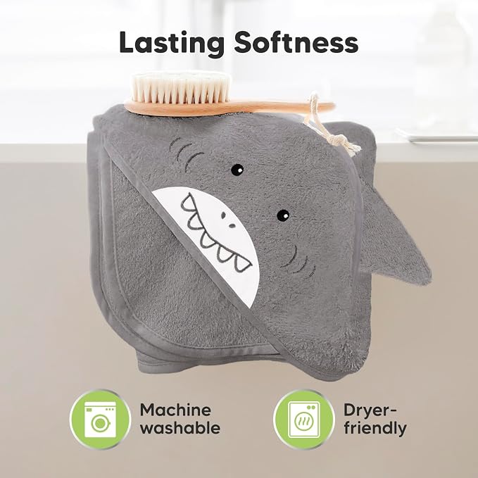 KeaBabies Hooded Baby Towel for Newborn - Viscose Derived from Bamboo Large Baby Bath Towels with Hood for Boys, Girls, Toddler, Extra Absorbent & Soft Newborn Bath Essentials (Shark, Regular)