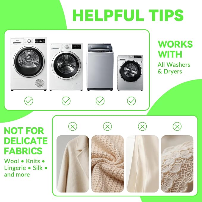 Newly Upgraded 2.1-in Pet Hair Remover for Laundry – Reusable Dog&Cat Hair Catcher for Washer&Dryer – Effective Lint&Fur Remover for Clothes&Bedding – Gentle on Fabrics, Eco-Friendly (Green White)