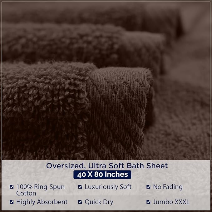 DAN RIVER Pack of 1 Jumbo Bath Sheet 40x80 Inches, Oversized Bath Towels for Adults, Fluffy and Soft Plush Towels - Brown