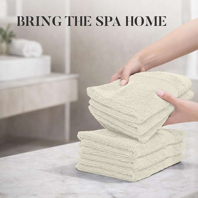 RIVERSIDE 12-Pack Premium 100% Cotton Cannoli Cream Face Towels for Bathroom [12x12] - Reusable Luxury Face Wash Cloths for Showering - 550 GSM Super Soft & Absorbent Washcloths for Body, Spa & Gym