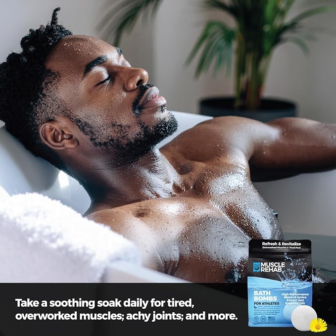 Muscle Rehab Epsom Salt Bath Bombs for Sore Muscles (8 Pack, 2x4) | Magnesium Recovery Soak with Arnica for Post-Workout Muscle Recovery & Relaxation | Eucalyptus, Turmeric & Essential Oils