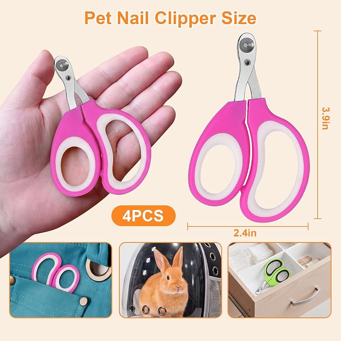4 Pack Pet Nail Clippers: 2 Cat Nail Clippers with Circular Cut Hole, Cat Claw Trimmer Sharp Angled Blade, Safe & Easy to Use for Cats, Kittens, Small Dogs, & Small Pets, Avoid Overcutting