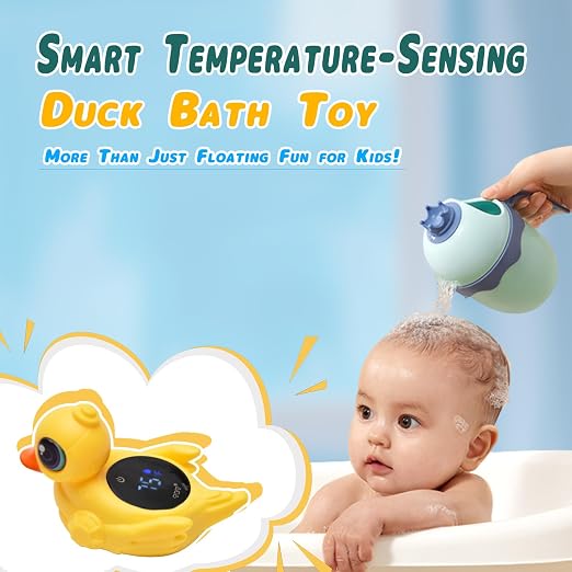Baby Bath Thermometer - Digital Floating Water Thermometer with LED Display & Color Temperature Alerts, Rechargeable Bath Toy for Infant Bathtub Safety, Newborn Bath Essentials Gift