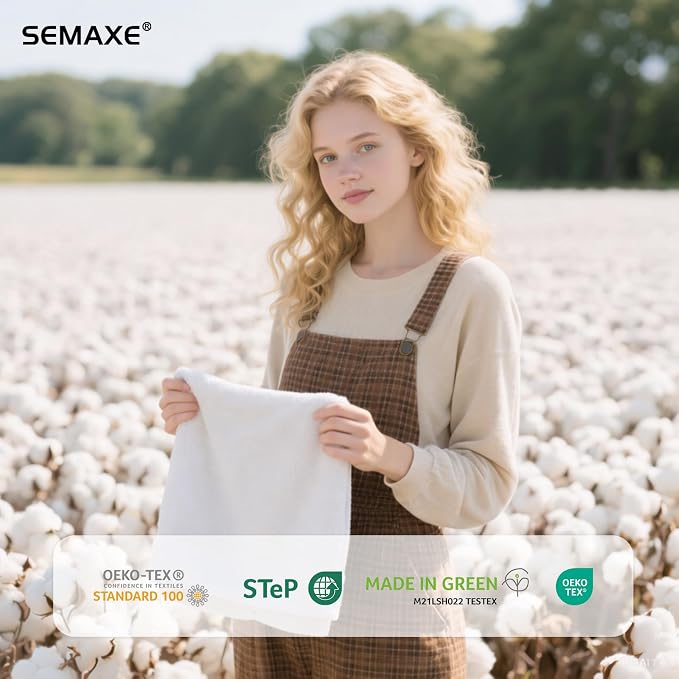 SEMAXE 12-Pack White Cotton Hand Towels for Bathroom with Hanging Loops | Sink-side towels for drying hands and face, ideal for bathrooms, guest baths, powder rooms, OEKO-TEX certified, easy care