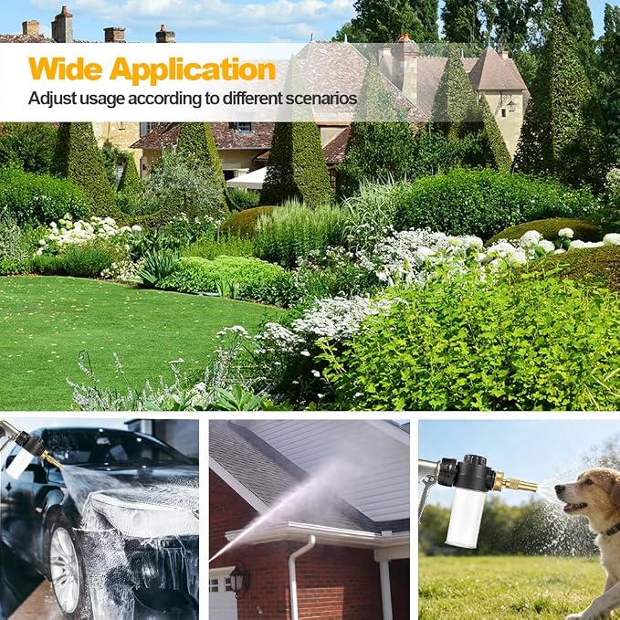 Garden Hose Nozzle with Soap Dispenser, High Pressure Water Nozzle with Adjustable Spray Patterns for Watering Plants, Car Washing, and Pet Showering (Foam Gun A)