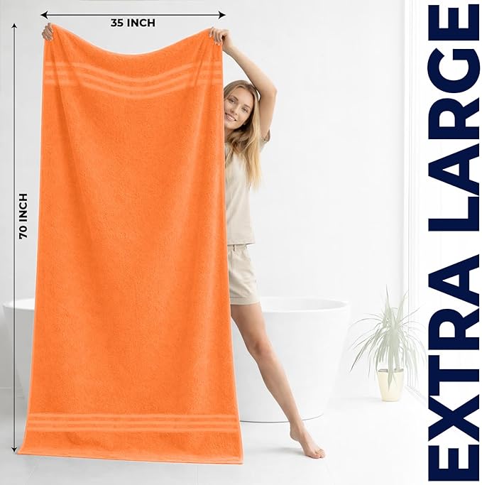 DAN RIVER 2 Pack Luxury Bath Sheets 35x70, 600 GSM, Soft & Quick Dry 100% Ring Spun Cotton Towels Ideal for Hotels, Spas, Gyms & Salons Extra Large, Orange