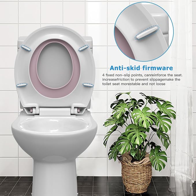 Toilet Seat Cover,Toddler Toilet Seat Round with Built-In Potty Seat for Kids, Soft-Close PP Material for Safe Use, Easy Installation for Home Bathroom Upgrade - Pink Lid