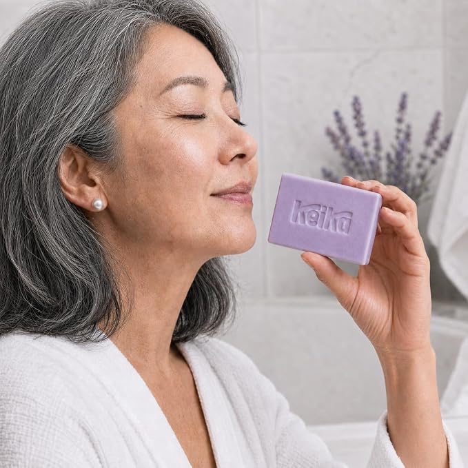Keika Lavender Soap Bar with Purple Kaolin Clay for Face & Body, Natural Relaxing Spa Bath & Shower Cleanser, 5 oz.