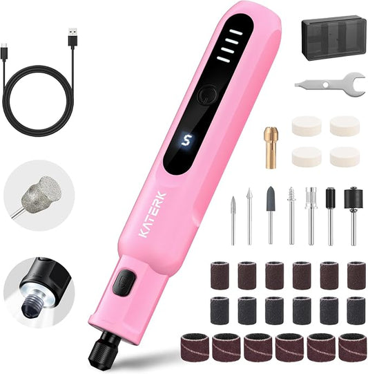 Katerk Pet Dog Nail Grinder - 5 Speed Quiet Electric Dog Nail Trimmer with 360°LED Light, 2500mAh Rechargeable, 32PCS Cordless Rotary Tool for Small Medium Large Dogs & DIY Sanding, Carving (Pink)