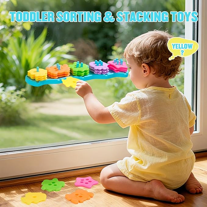 Baby Bath Toys for Kids Ages 1-3, Mold Free Bath Toys for Toddler 2-4 Educational Color Shape Sorter & Stacking with 20 Floating Pieces, Toddler Bathtub Toys with Mesh Bag for Girls Boys Gifts