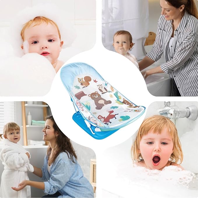 Folding Toddler Bather, Skin-Friendly Adjustable Baby Bath Tub, 23.62x13.78x12.99 inches, Foldable Shower Bathtub Seat, Support Net Bathtub for Kids, Family, and Friends