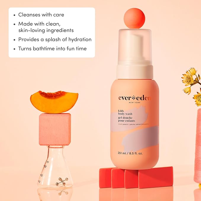 Evereden Kids Shampoo and Conditioner 2 in 1 and Kids Body Wash set | Gentle and Clean Skin Care | Non-toxic Ingredients | Cool Peach scent