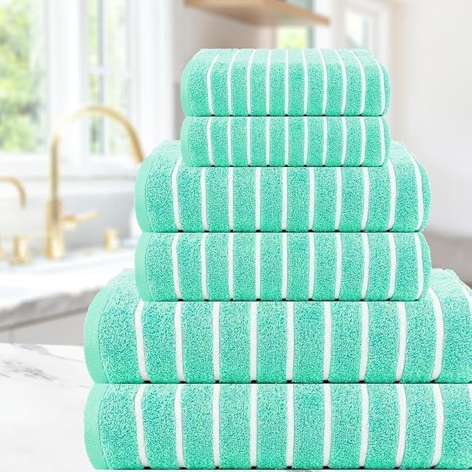 CASA COPENHAGEN Ecstatic 6Pcs 100% Egyptian Cotton Large Designer Towels Gift Set- Aqua Blue, 600GSM, 2Bath 2Hand 2Washcloths, Bath Towels for Bathroom (Gift Set for Women & Men)