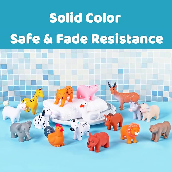 Baby Bath Toys, for Infants 6-12& Toddlers 1-3, No Hole Bathtub Toys (Animals Combo Ⅲ, 16 Pcs)