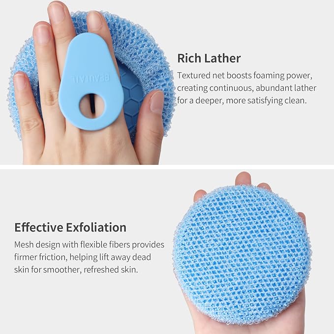 Silicone Body Scrubber and Scrub Net Set, BEAUTAIL 4 Pack for Rich Lather | Gentle Silicone Shower Scrubber or Firmer Exfoliating Bath Net, Deep Cleansing & Exfoliation, 2 Brushes+2 Nets for Men, Women