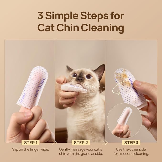 HICC PET Cat Chin Acne Finger Wipes – Gentle Enzyme Complex Daily Chin Cleaning Wipes for Blackheads & Chin Buildup, No-Rinse Natural Formula