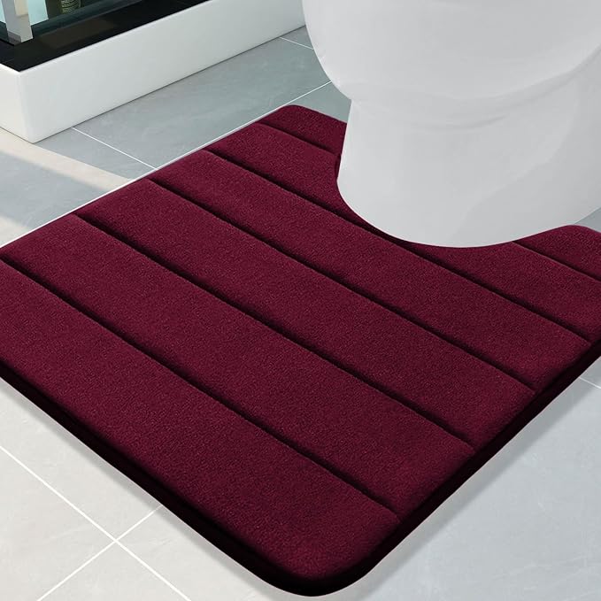 Buganda Memory Foam U-Shaped Contour Toilet Rugs, Absorbent, Thick Soft Washable Bathroom Mat, Floor Carpet Bath Rugs Mat for Toilet Base (24" x 24", Burgundy)