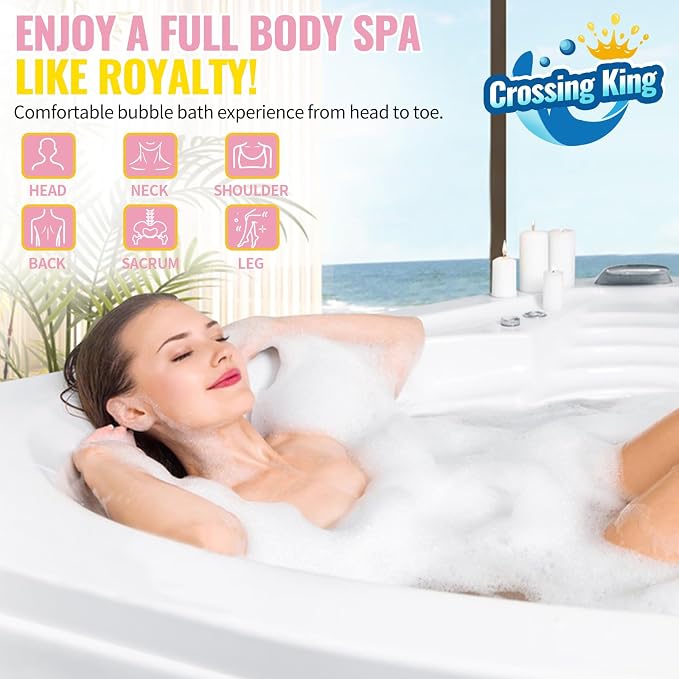 Crossing King Bubble Bath Mat Tub Spa Massager, Portable Spa Bubble Bath Massager with Upgraded Powerful Suction Cup, Electric Air Pump, Pillow and Remote Control for Relaxation 45 * 17in (Pink)
